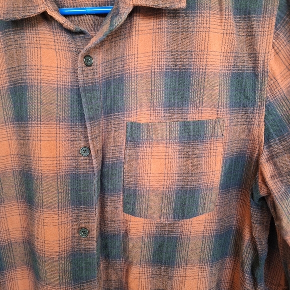 Cotton On Garments Flannel SzM Men's Shirt Orange/Blue Plaid V Neck Collar/Cuf - Picture 6 of 9